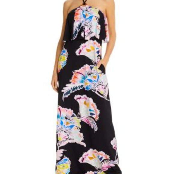 Trina Turk Seychelles Floral Maxi Halter Dress Swim CoverUp Resortwear Size S - Picture 1 of 4